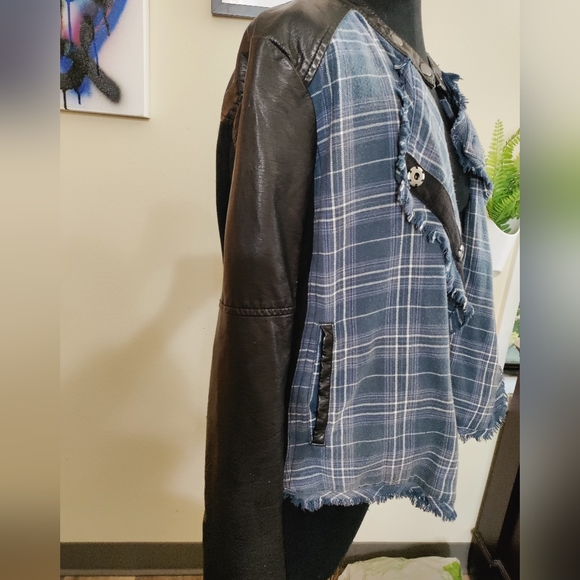 FREE PEOPLE FAUX LEATHER PLAID MOTO JACKET 90'S GRUNGE - Picture 3 of 8